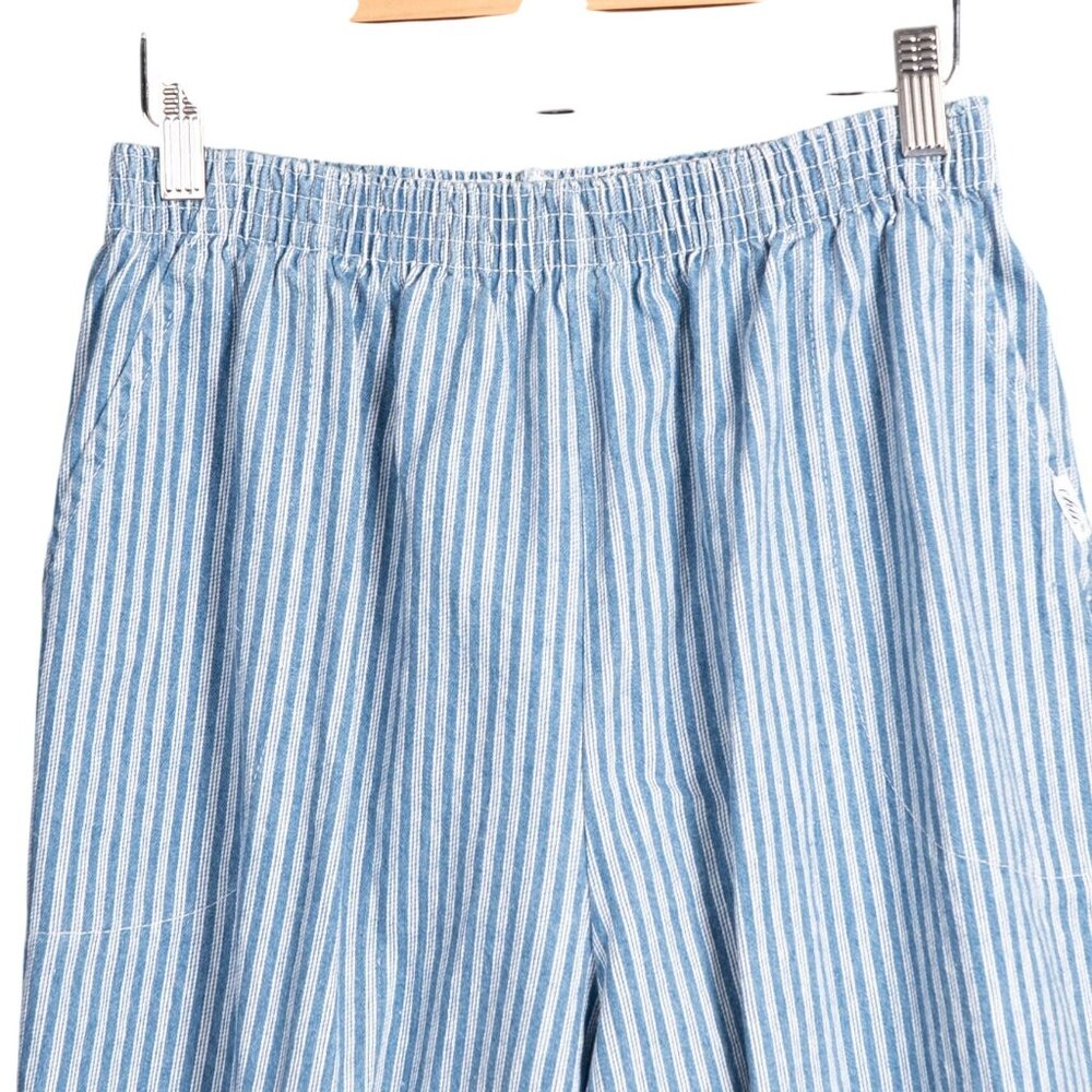 Chic VTG Striped Jeans 14 Womens Straight Pockets Elastic Waist Blue White - Picture 2 of 5